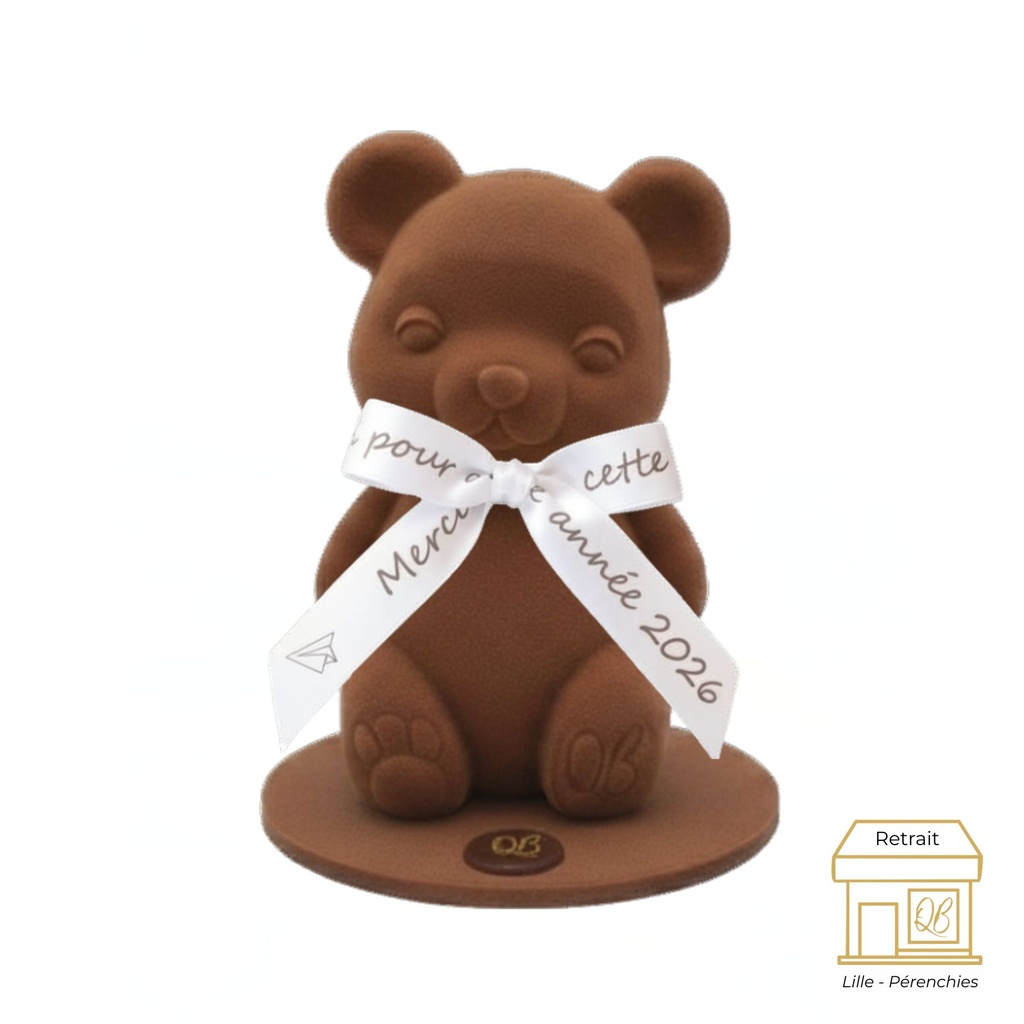 L'ourson mignon "Merci pour cette année" chocolat noir QB
