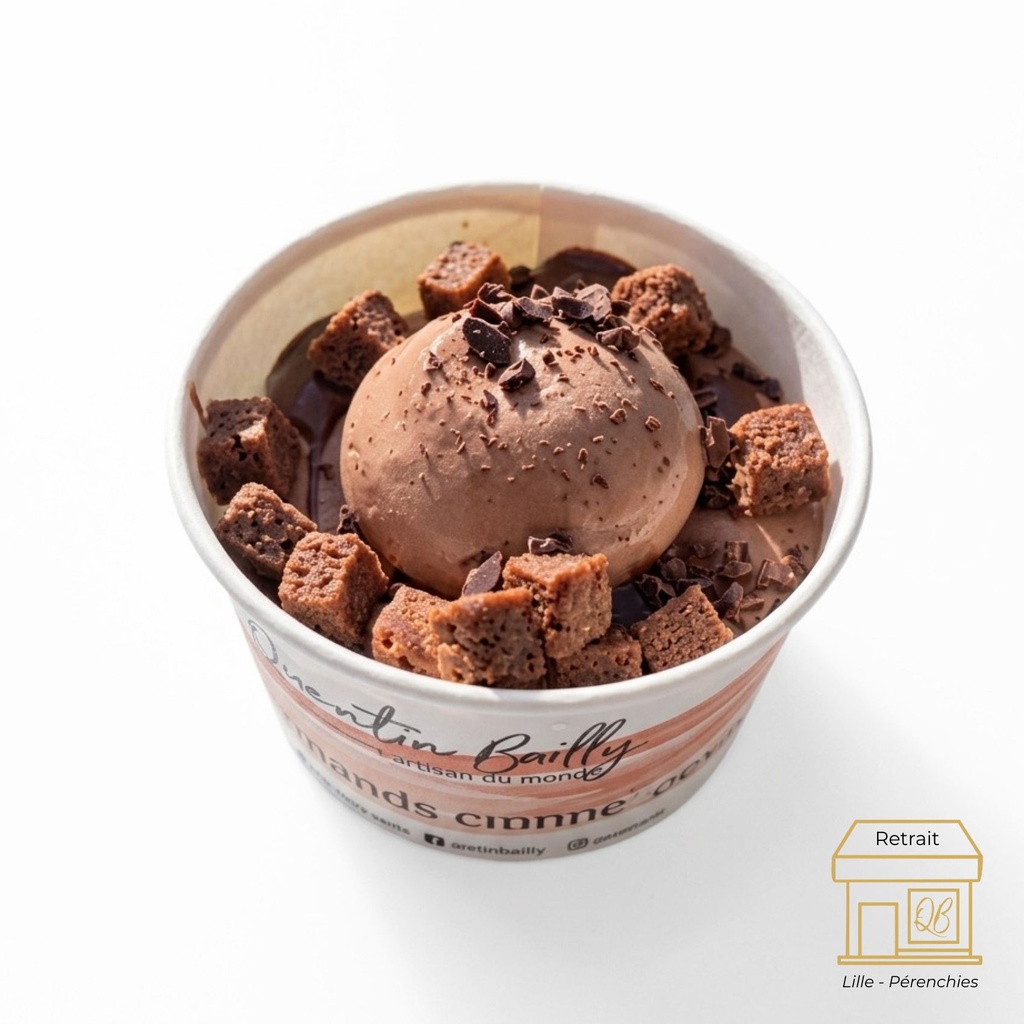 Glace au lait chocolat noir brownie pot individuel QB