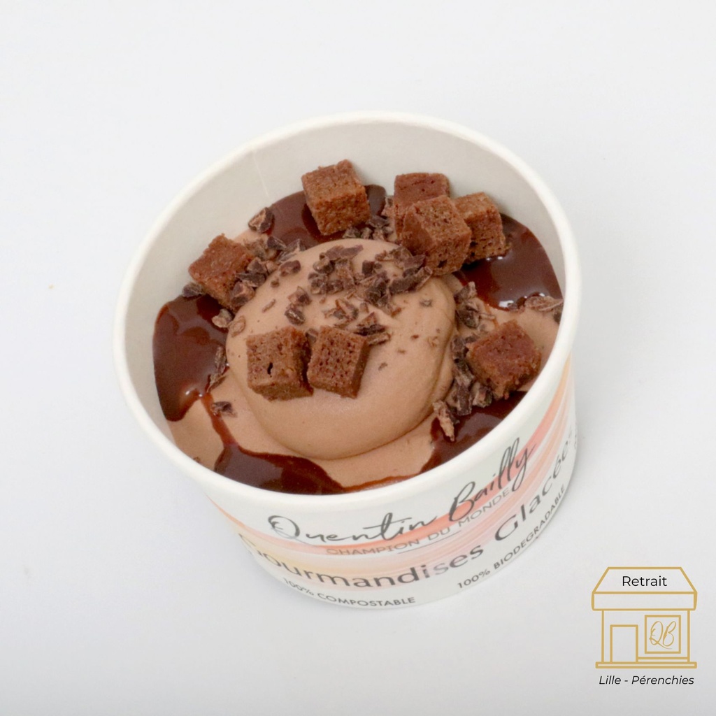 Glace au lait chocolat noir brownie pot individuel QB