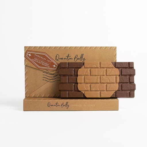 Tablette chocolat lait 40% de cacao minimum, fourrée pâte à tartiner noisette QB