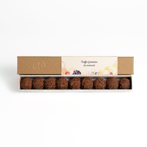 Coffret de 9 truffes mix chocolat noir vanille/caramel beurre salé/caramel exotique/noisette croustillante QB