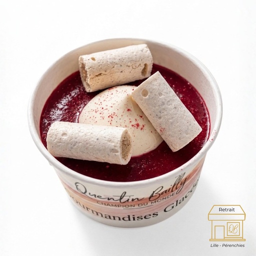 Crème glacée "comme un vacherin" vanille/framboise pot individuel QB