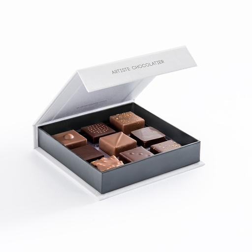 Coffret X9 pralinés et ganaches noir et lait QB